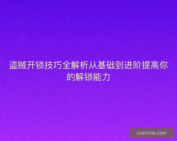 盗贼开锁技巧全解析从基础到进阶提高你的解锁能力
